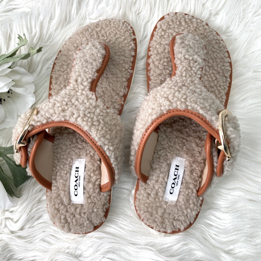 NWT COACH Women's Hollie Cozy T-Strap Slippers - Picture 5 of 11